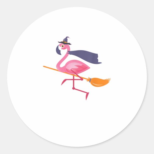Funny Flamingo Halloween Hexe Runder Aufkleber (Vorderseite)