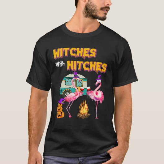 Funny Flamingo Hexen mit Hitches T-Shirt (Vorderseite)