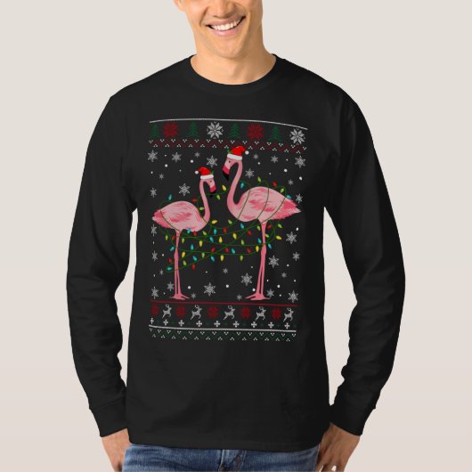 Funny Flamingo Lights gequetscht Ugly Sweater Chri T-Shirt (Vorderseite)