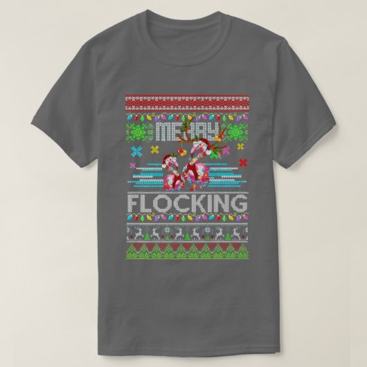 Funny Flamingo Lights Ugly Sweater Christmas Anima T-Shirt (Design vorne)