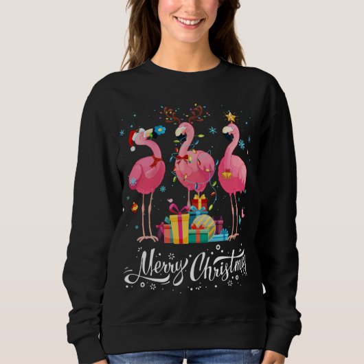 Funny Flamingo Lights Weihnachtsmannmütze Sweater  Sweatshirt (Vorderseite)