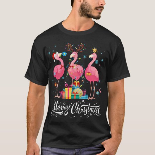 Funny Flamingo Lights Weihnachtsmannmütze Sweater T-Shirt (Vorderseite)