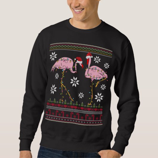 Funny Flamingo Lights Weihnachtstiere Vögel Rosa Sweatshirt (Vorderseite)