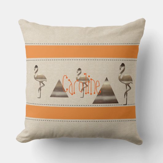 Funny Flamingo Linen Orange Streifen hinzufügen Te Kissen (Vorderseite)