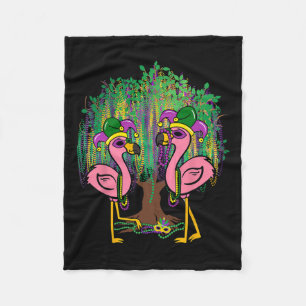 Funny Flamingo Mardi Gras Carnival Beads Tree Jest Fleecedecke