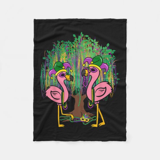 Funny Flamingo Mardi Gras Carnival Beads Tree Jest Fleecedecke (Vorderseite)