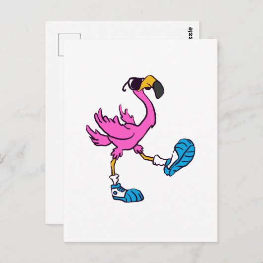 Funny Flamingo mit Sonnenbrille | Farbe wählen Postkarte (Vorne/Hinten)