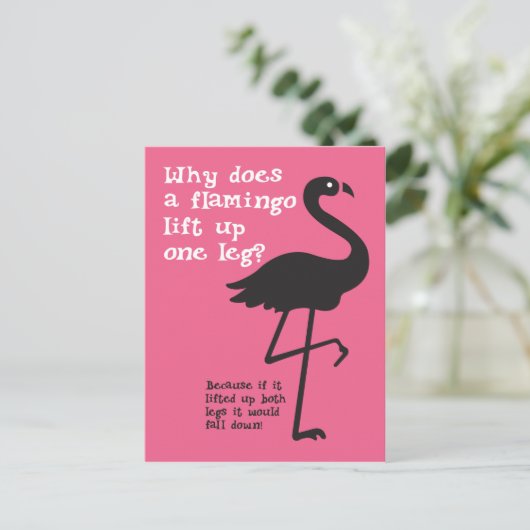 Funny Flamingo Riddle Postkarte (Stehend Vorderseite)