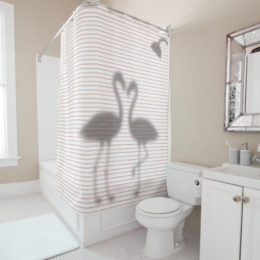 Funny Flamingo Shadow Pink Stripe Duschvorhang (Beispiel)