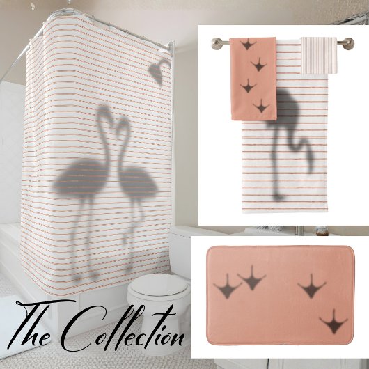 Funny Flamingo Shadow Pink Stripe Duschvorhang