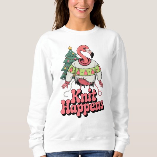 Funny Flamingo Strick Happens Ugly Christmas Sweat Sweatshirt (Vorderseite)