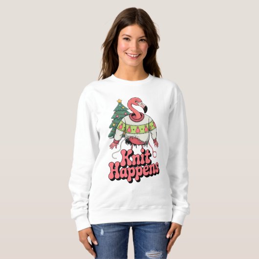 Funny Flamingo Strick Happens Ugly Christmas Sweat Sweatshirt (Vorne ganz)
