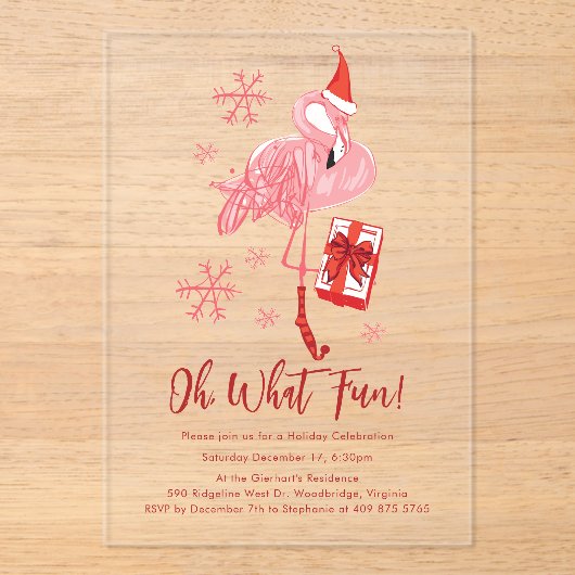 Funny Flamingo Weihnachtsfeier Acryleinladungen (Vorderseite)