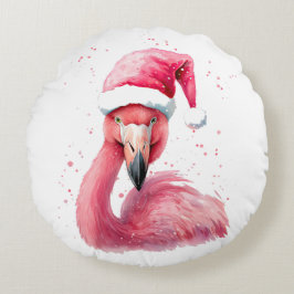 Funny flamingo Weihnachtsmannmütze Frohe tropische Rundes Kissen