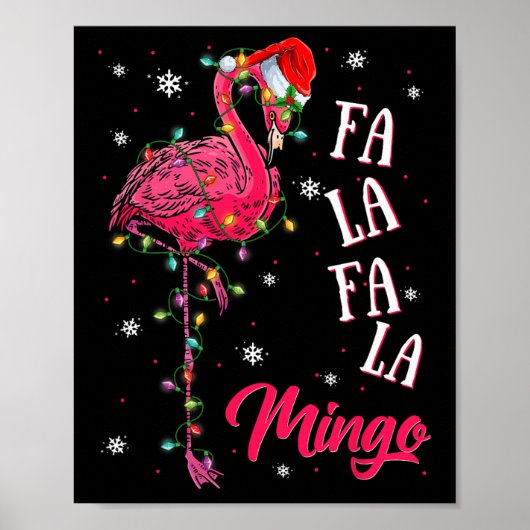 Funny Flamingo Weihnachtsmannmütze Weihnachtsbeleu Poster (Vorne)
