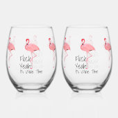 Funny Flamingos Flock Yeah Weinzeit Weinglas Ohne Stiel (Vorderseite)
