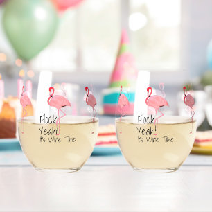 Funny Flamingos Flock Yeah Weinzeit Weinglas Ohne Stiel