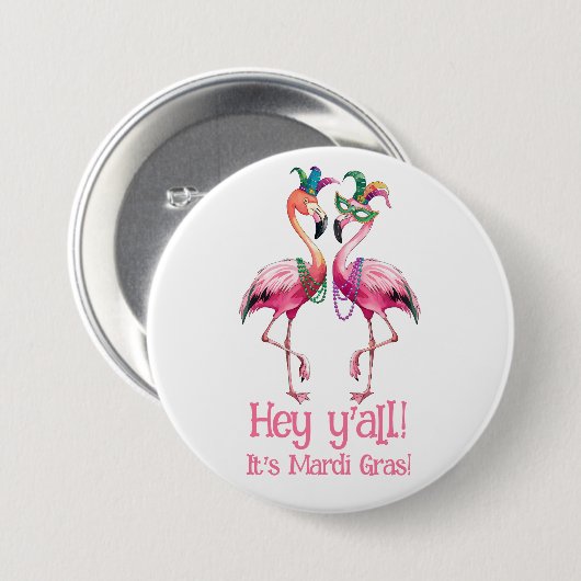 Funny Flamingos Mardi Gras Party Button (Vorne & Hinten)