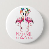 Funny Flamingos Mardi Gras Party Button (Vorderseite)