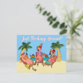 Funny Flamingos on Beach Vacation Illustration Postkarte (Stehend Vorderseite)