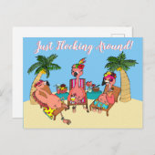 Funny Flamingos on Beach Vacation Illustration Postkarte (Vorne/Hinten)