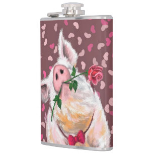Funny Flask Gentleman Pig mit Rose Flachmann