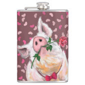 Funny Flask Gentleman Pig mit Rose Flachmann (Vorderseite)