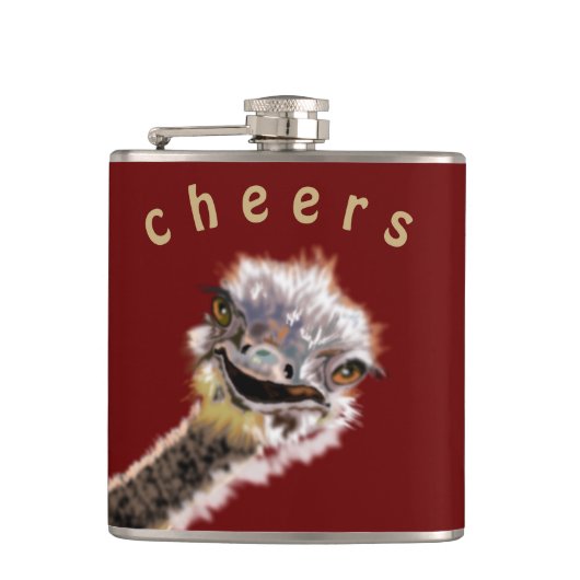 Funny Flask Playful Ostrich Chefs - Custom Text Flachmann (Vorderseite)