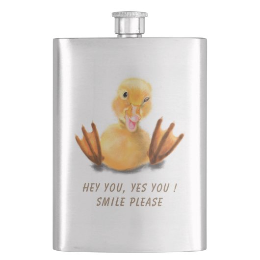 Funny Flask with Happy Duck - Custom Text Flachmann (Vorderseite)