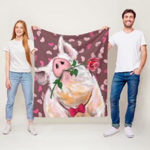 Funny Fleece Blanket Gentleman Pig mit Rose