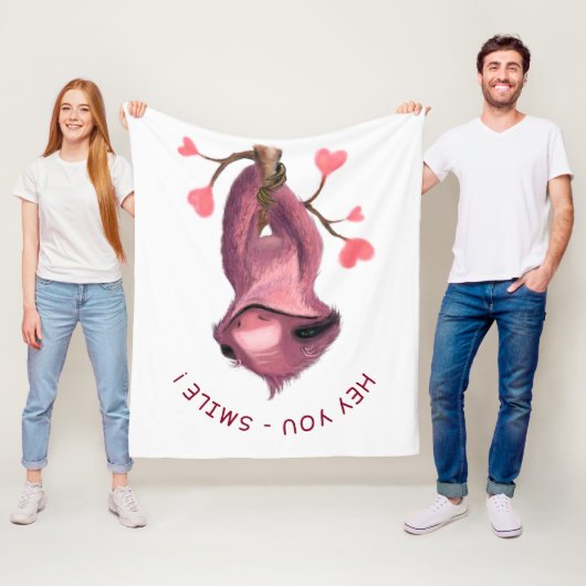 Funny Fleece Blanket Happy Sloth Smile Custom Text (Beispiel)