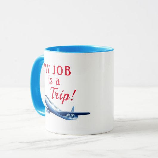 Funny Flight Attenddant Start Blue Flugzeug Tasse (Vorderseite Links)