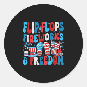 Funny Flip Flops Fireworks und Freiheit unabhängig Runder Aufkleber