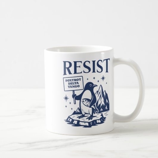 Funny Flippers Up Resist Pinguine Protest gegen Kaffeetasse (Rechts)