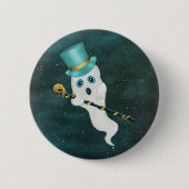 Funny Floating Ghost in Sky Blue Green Top Hat Button (Vorderseite)
