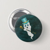 Funny Floating Ghost in Sky Blue Green Top Hat Button (Vorne & Hinten)