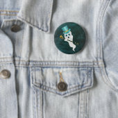 Funny Floating Ghost in Sky Blue Green Top Hat Button (Beispiel)