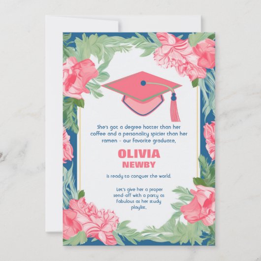 Funny Floral Brilliant Grad Party Einladung (Vorderseite)