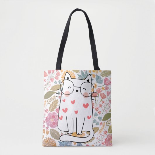 Funny Floral Cat mit Glas Tasche (Vorderseite)