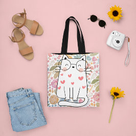 Funny Floral Cat mit Glas Tasche