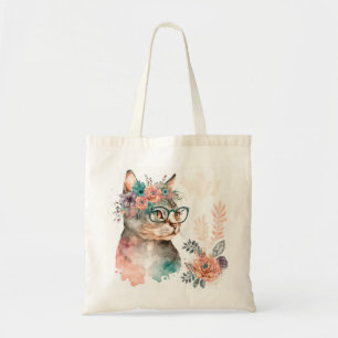 Funny Floral Cat mit Glas Tragetasche