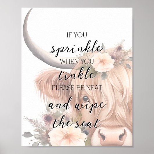 Funny Floral Farm Animal Highland Kuh Bad Poster (Vorne)