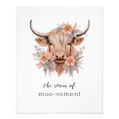 Funny Floral Highland Kuh Badezimmer Decke Kunst Fotodruck (Vorne)