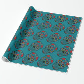 Funny Floral Skull Aquamarin Geschenkpapier (Ungerollt)