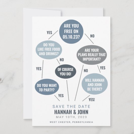 Funny Flow Chart Blue Wedding Save the Date (Vorderseite)