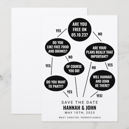 Funny Flow Chart Wedding Save the Date (Vorne/Hinten)