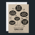 Funny Flow Chart Wedding Save the Date<br><div class="desc">Save the Date werden Ihre Gäste dadurch zum Lachen gebracht, während Sie ihnen auch Ihr Hochzeitstermin mitteilen! Klicken Sie auf die Schaltfläche "Bearbeiten mit dem Entwurfstool", um die Textfarben, die Hintergrundfarbe und vieles mehr zu bearbeiten.</div>