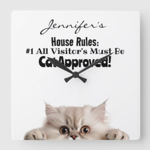 Funny Fluffy Cat Wall Clock Quadratische Wanduhr