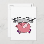 Funny Flying Pig Drone Cartoon Postkarte (Vorne/Hinten)