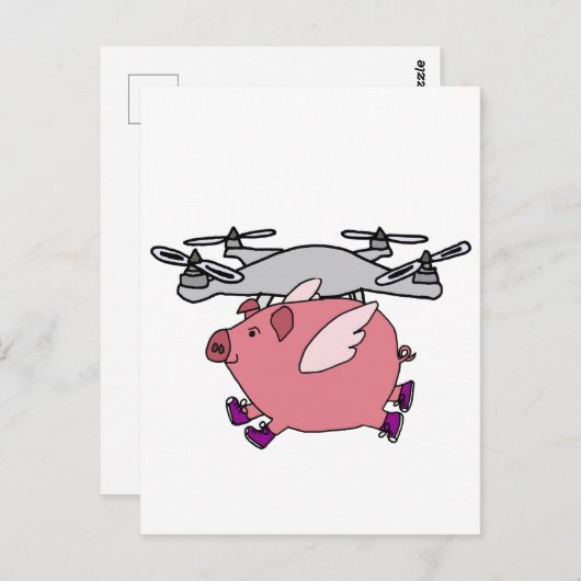 Funny Flying Pig Drone Cartoon Postkarte (Vorne/Hinten)